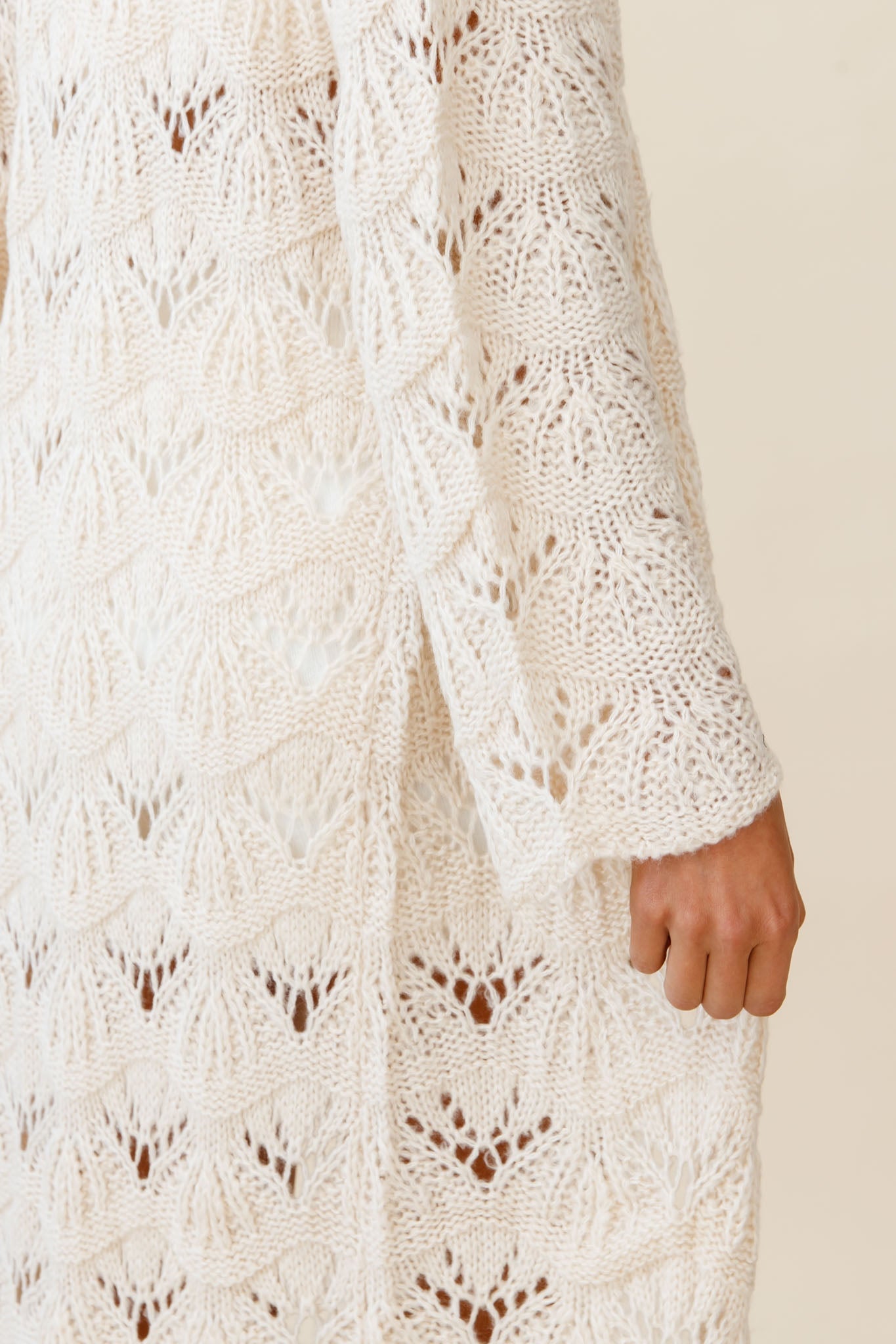 Hailey Crochet Knit Duster Cardigan Cream by Selfie Leslie
