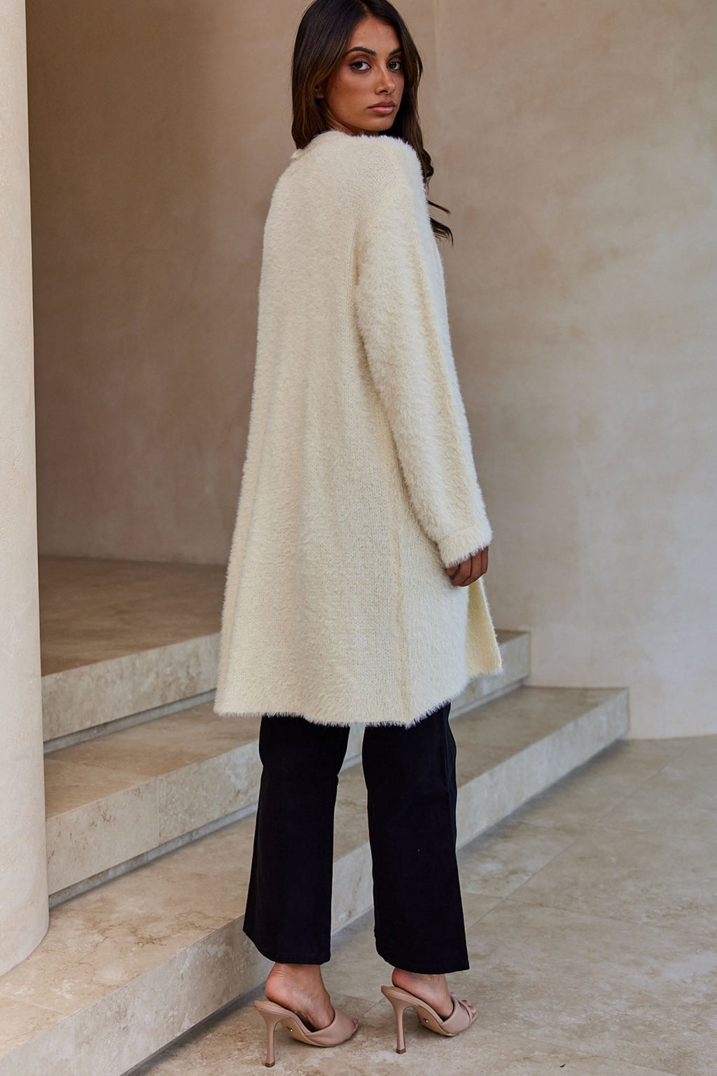 Hold The Phone Long Sleeve Fuzzy Duster Cardigan Cream by Selfie Leslie