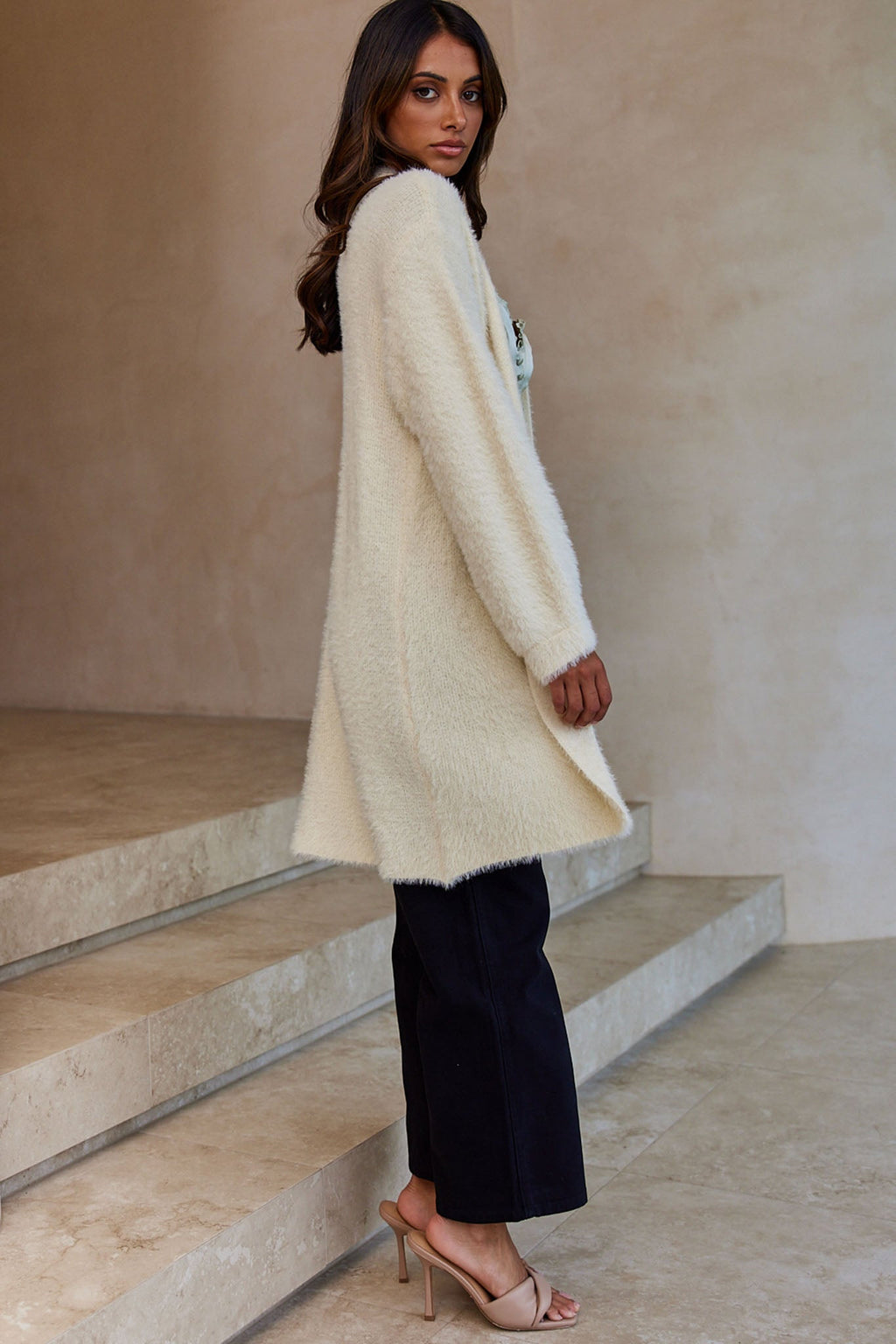 Hold The Phone Long Sleeve Fuzzy Duster Cardigan Cream by Selfie Leslie