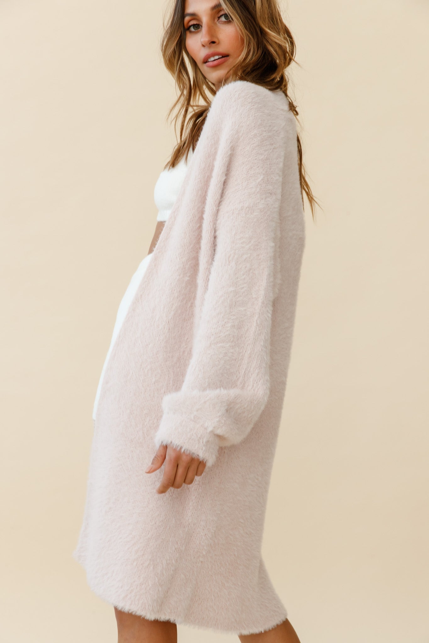 Hold The Phone Long Sleeve Duster Cardigan Pink by Selfie Leslie