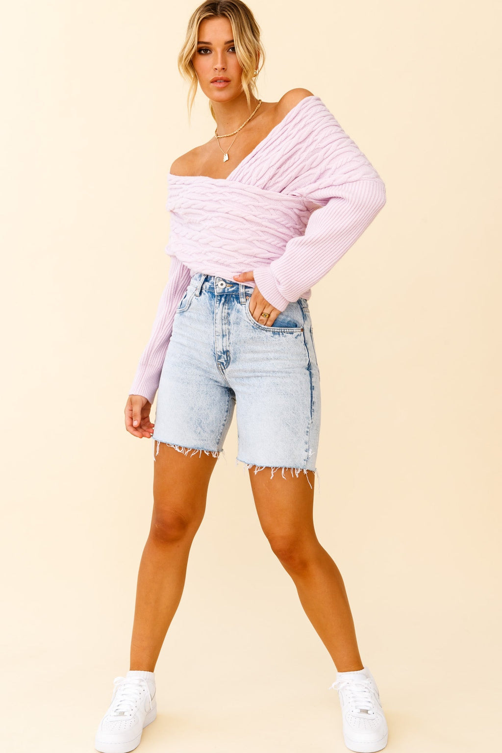 Heartstopper Off-Shoulder Wrap Knit Top Lilac by Selfie Leslie