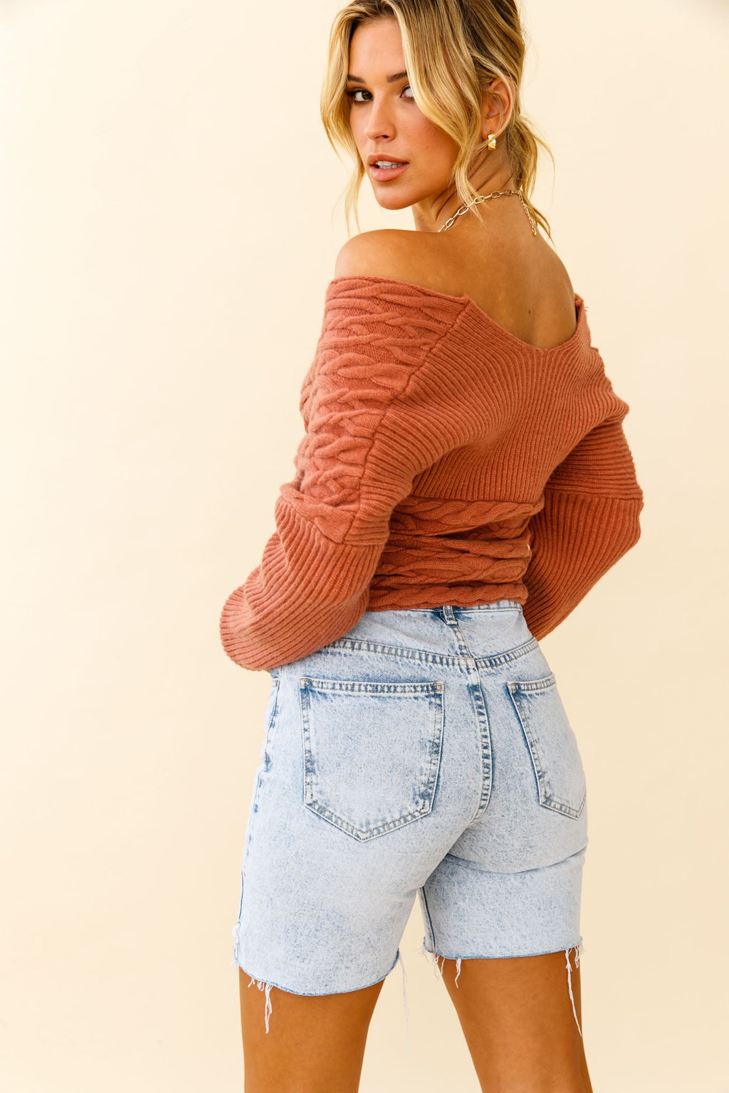 Heartstopper Off-Shoulder Wrap Knit Top Rose by Selfie Leslie