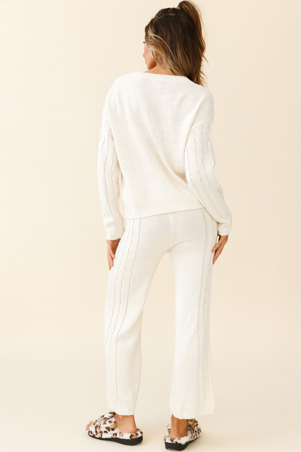 Atlas Cable Knit Accent Pants Cream by Selfie Leslie