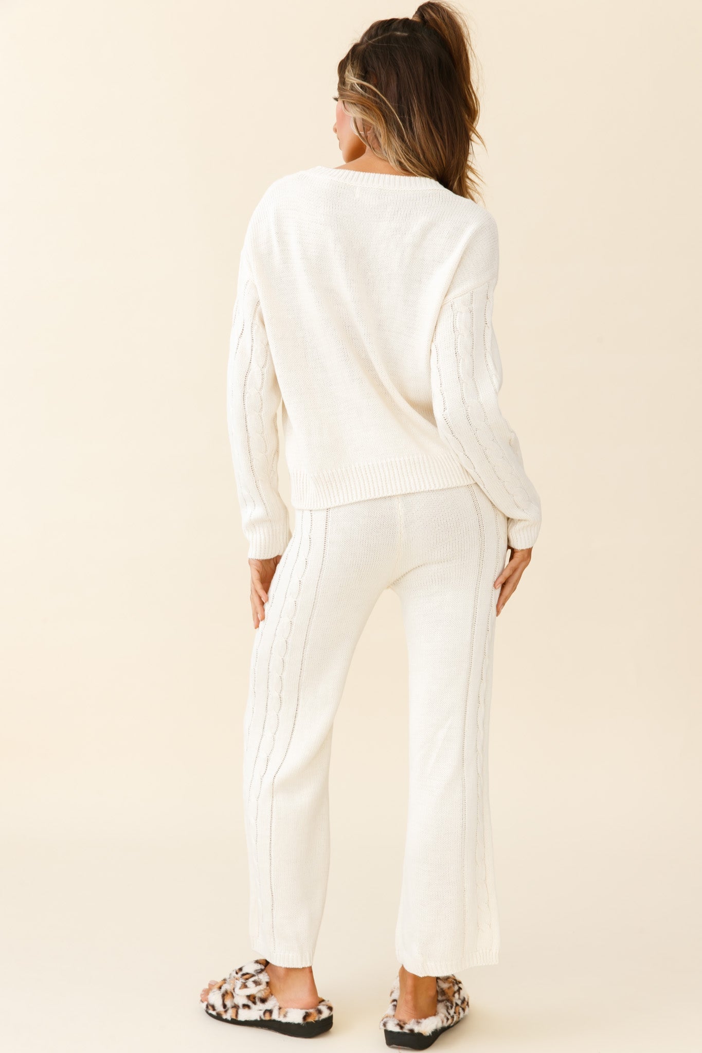 Atlas Cable Knit Accent Pants Cream by Selfie Leslie