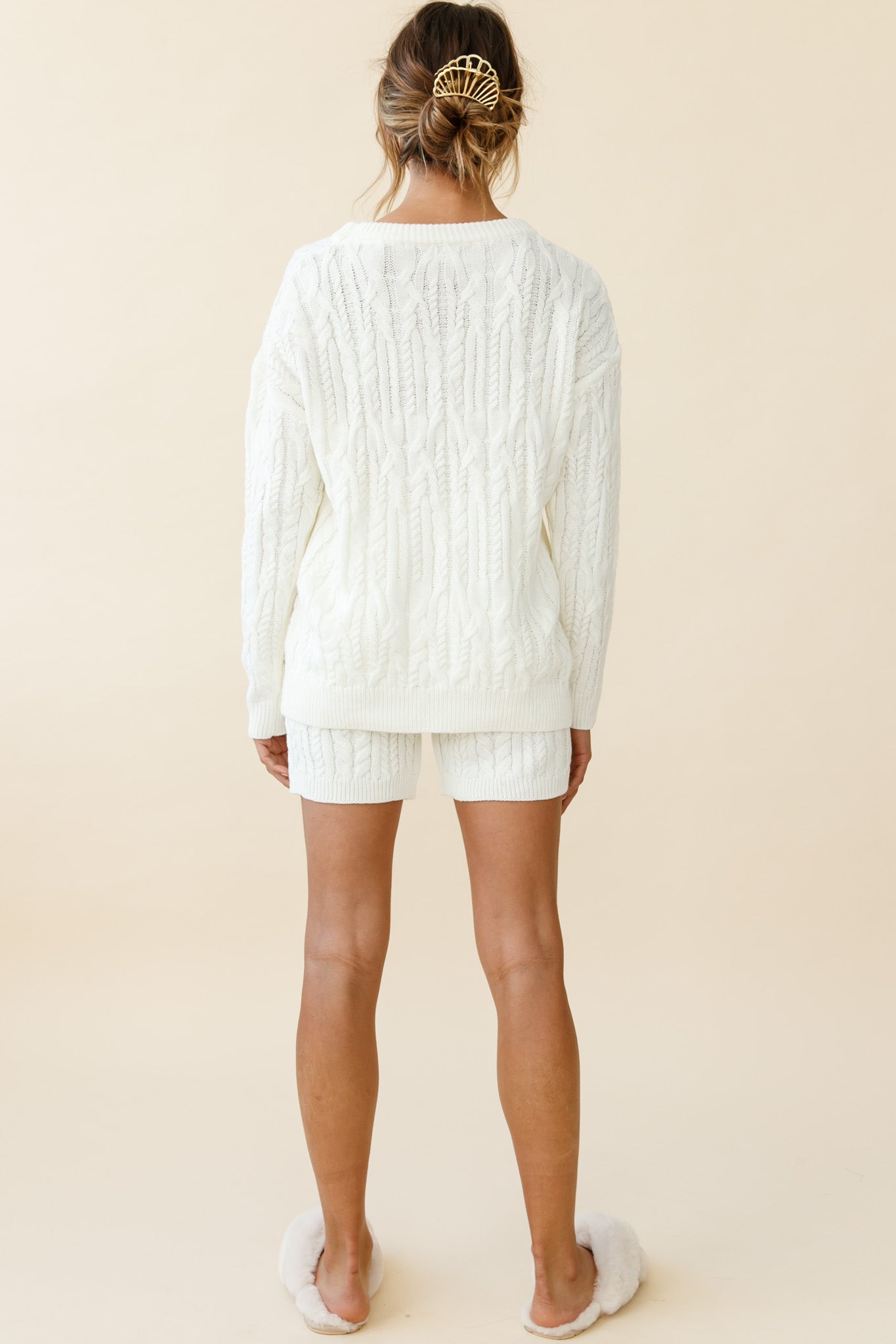 Colorado Cable Knit Shorts Cream by Selfie Leslie