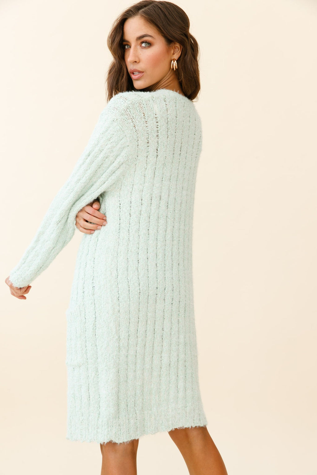 Fredricka Long-Line Knit Cardigan Green by Selfie Leslie