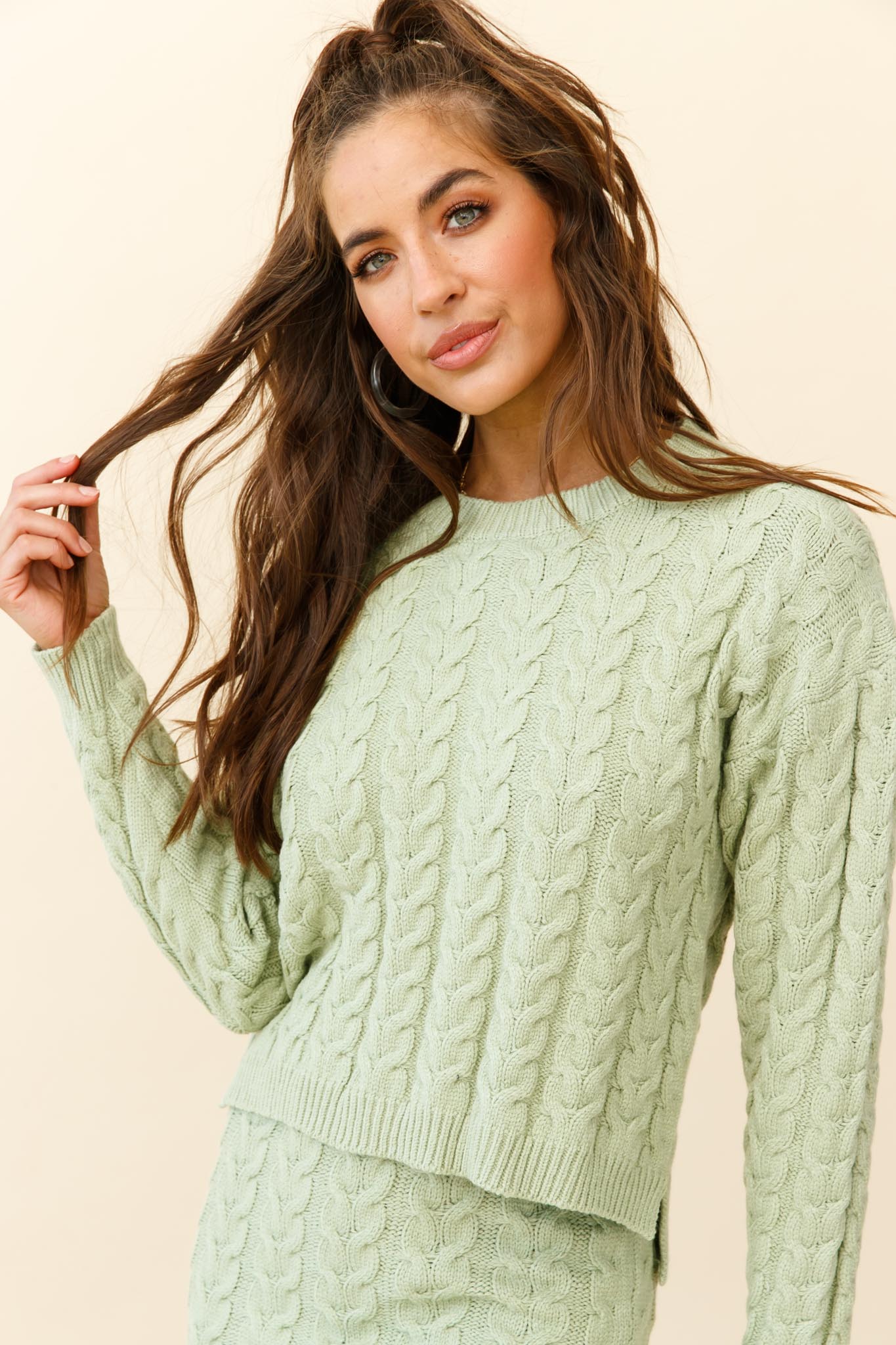 Cozy Up Cable Knit Sweater Green by Selfie Leslie