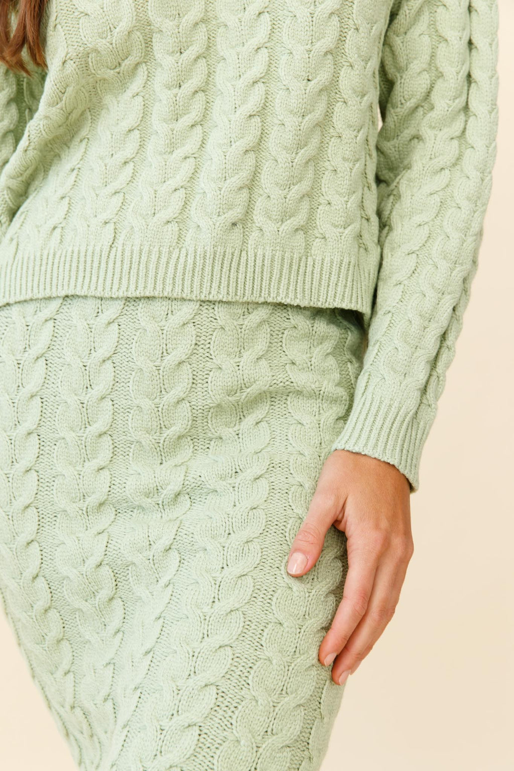 Cozy Up Cable Knit Midi Skirt Green by Selfie Leslie