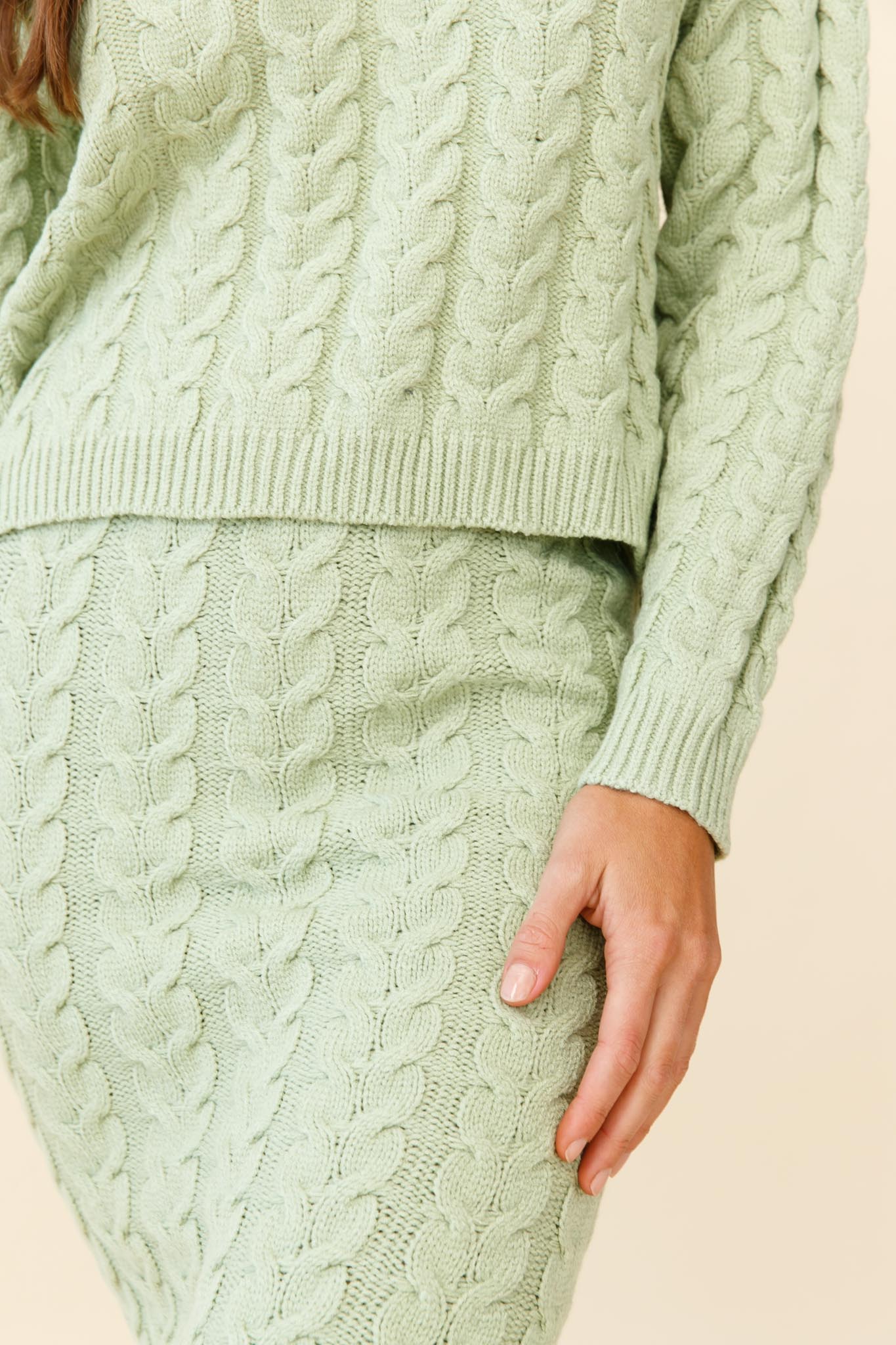 Cozy Up Cable Knit Midi Skirt Green by Selfie Leslie