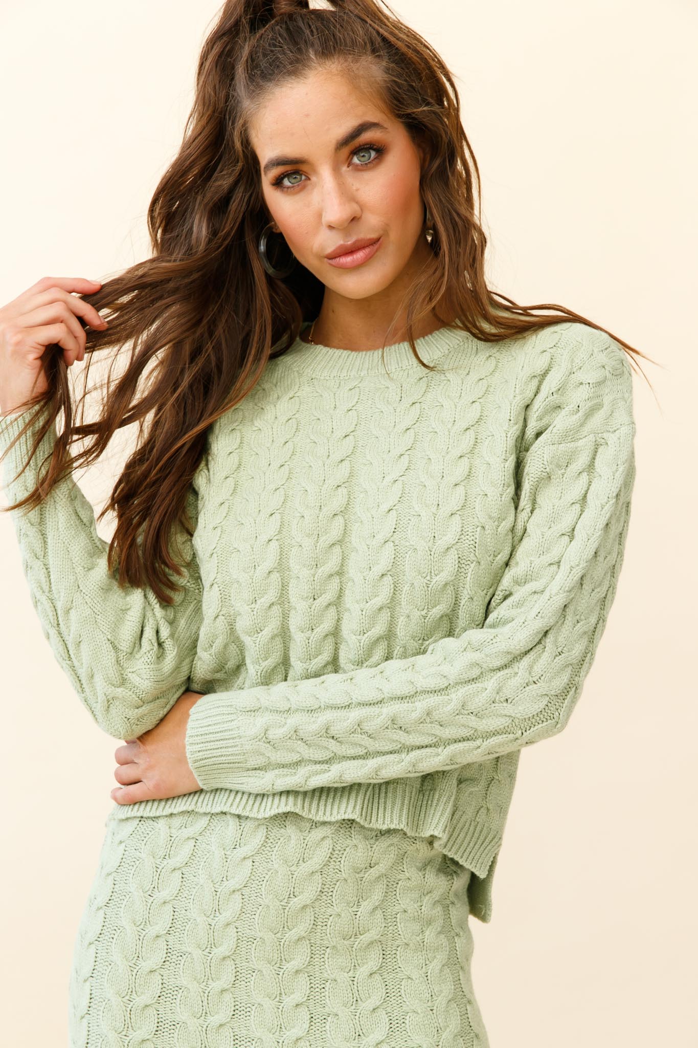 Cozy Up Cable Knit Midi Skirt Green by Selfie Leslie
