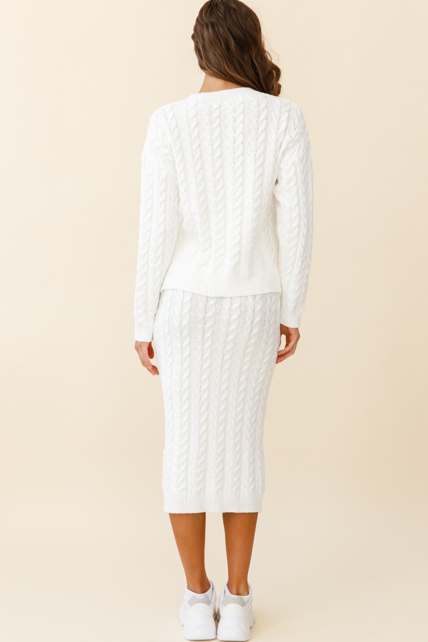 Cozy Up Cable Knit Midi Skirt White by Selfie Leslie