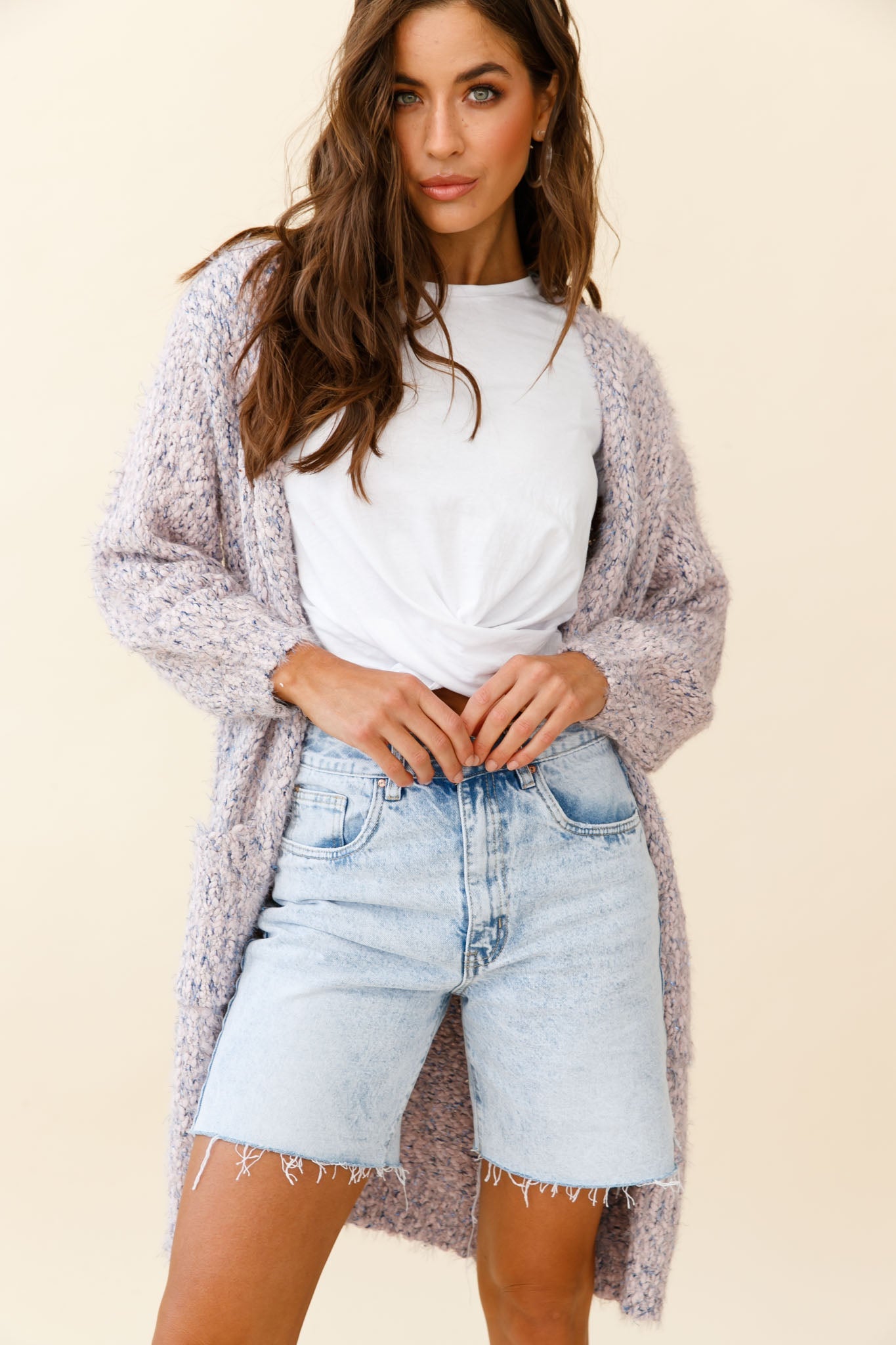 Johanna Long Sleeve Pocket Cardigan Mottled Pink by Selfie Leslie