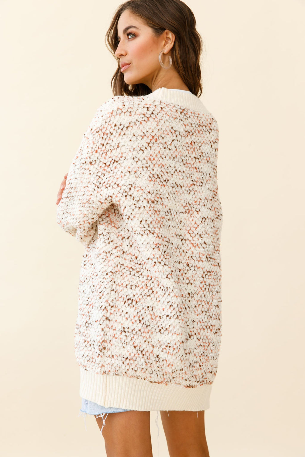 Elsey Lantern Sleeve Long Cardigan Textured Cream by Selfie Leslie