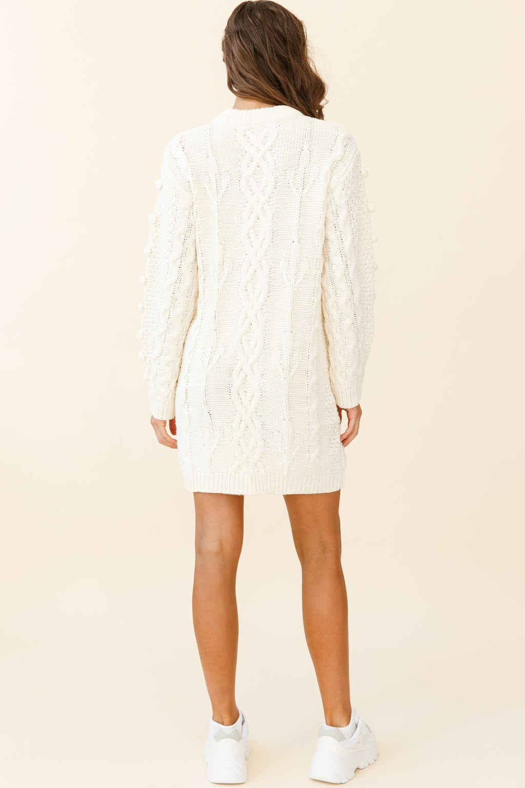 Snowstorm Pom Pom Detail Knit Sweater Dress Cream by Selfie Leslie