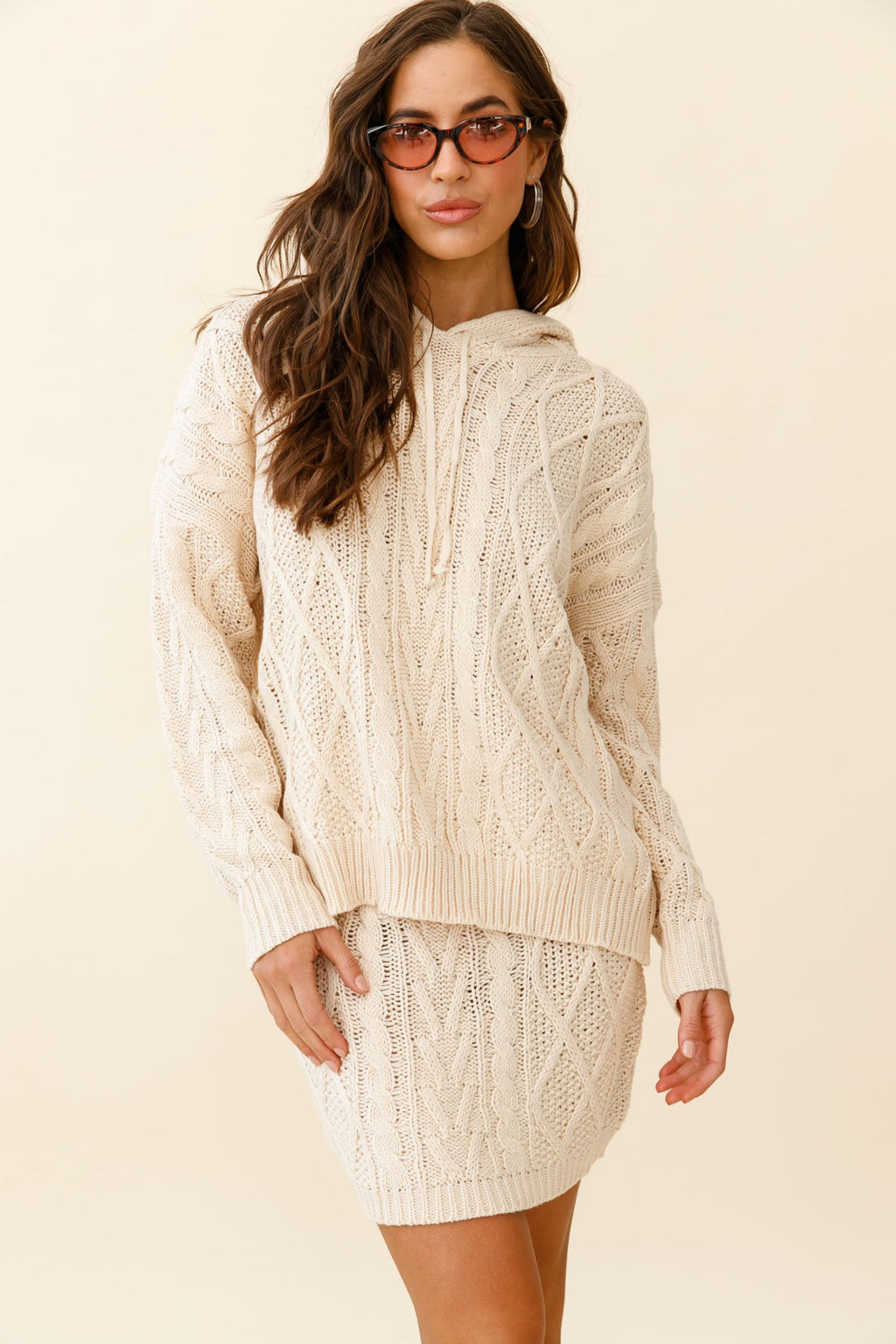Issy Elasticated Waist Cable Knit Skirt Cream by Selfie Leslie