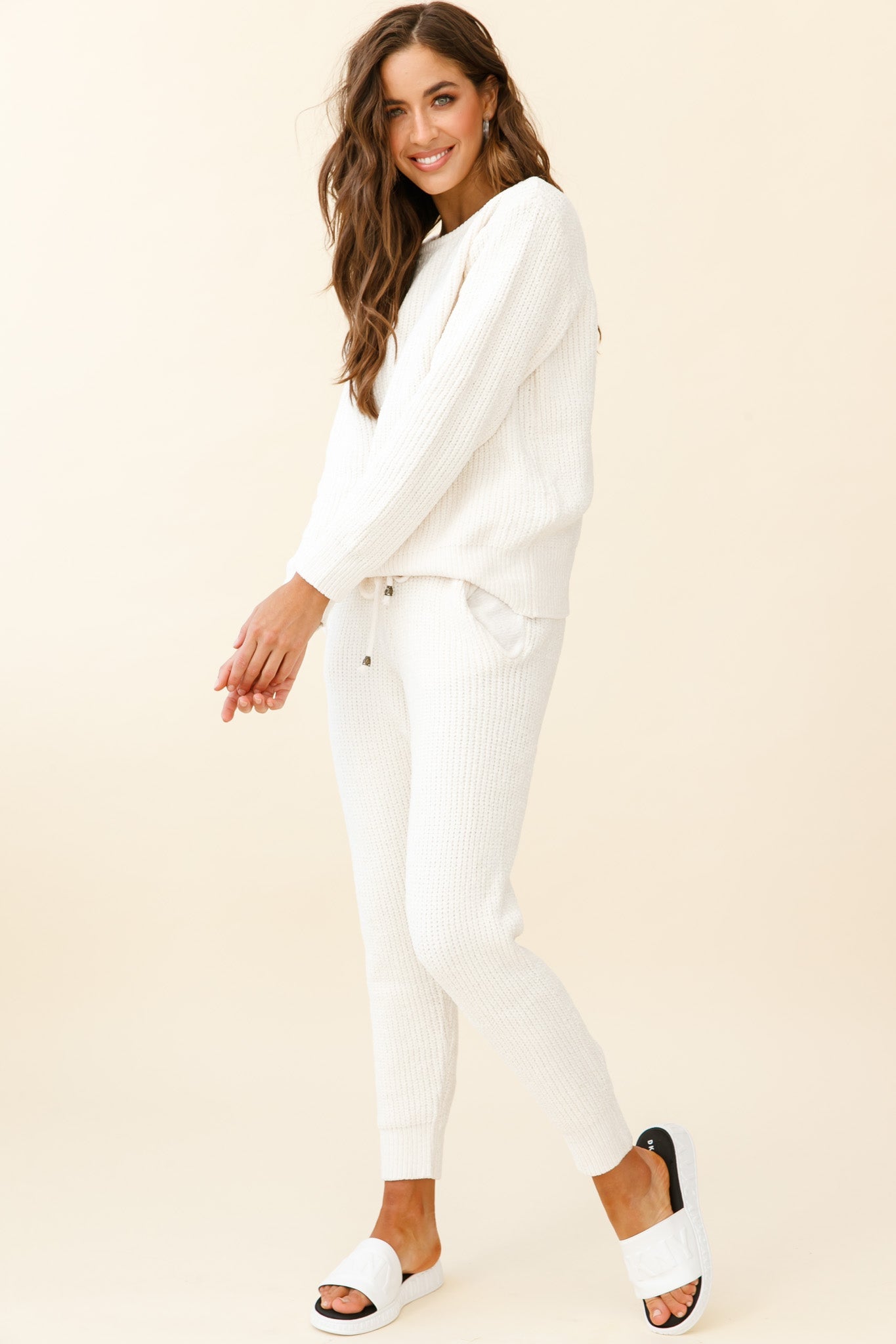 Sundown Front Pocket Jogger Pants Cream by Selfie Leslie