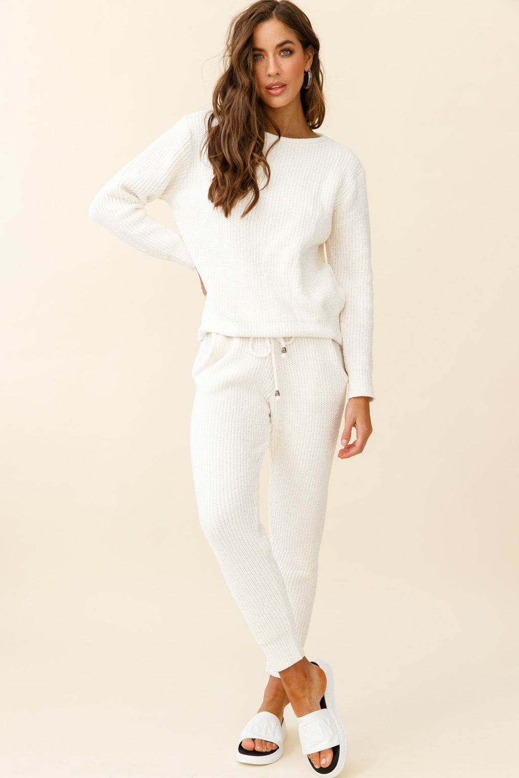 Sundown Front Pocket Jogger Pants Cream by Selfie Leslie