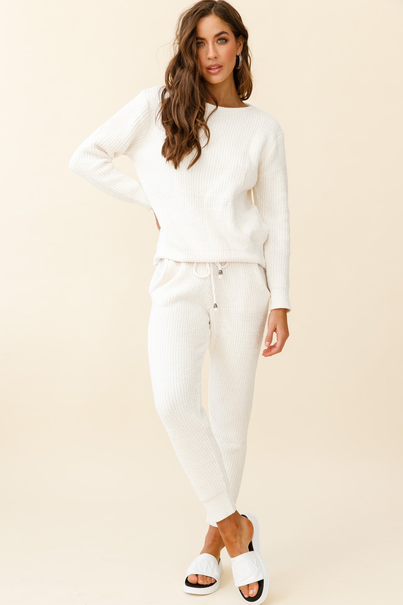Sundown Front Pocket Jogger Pants Cream by Selfie Leslie