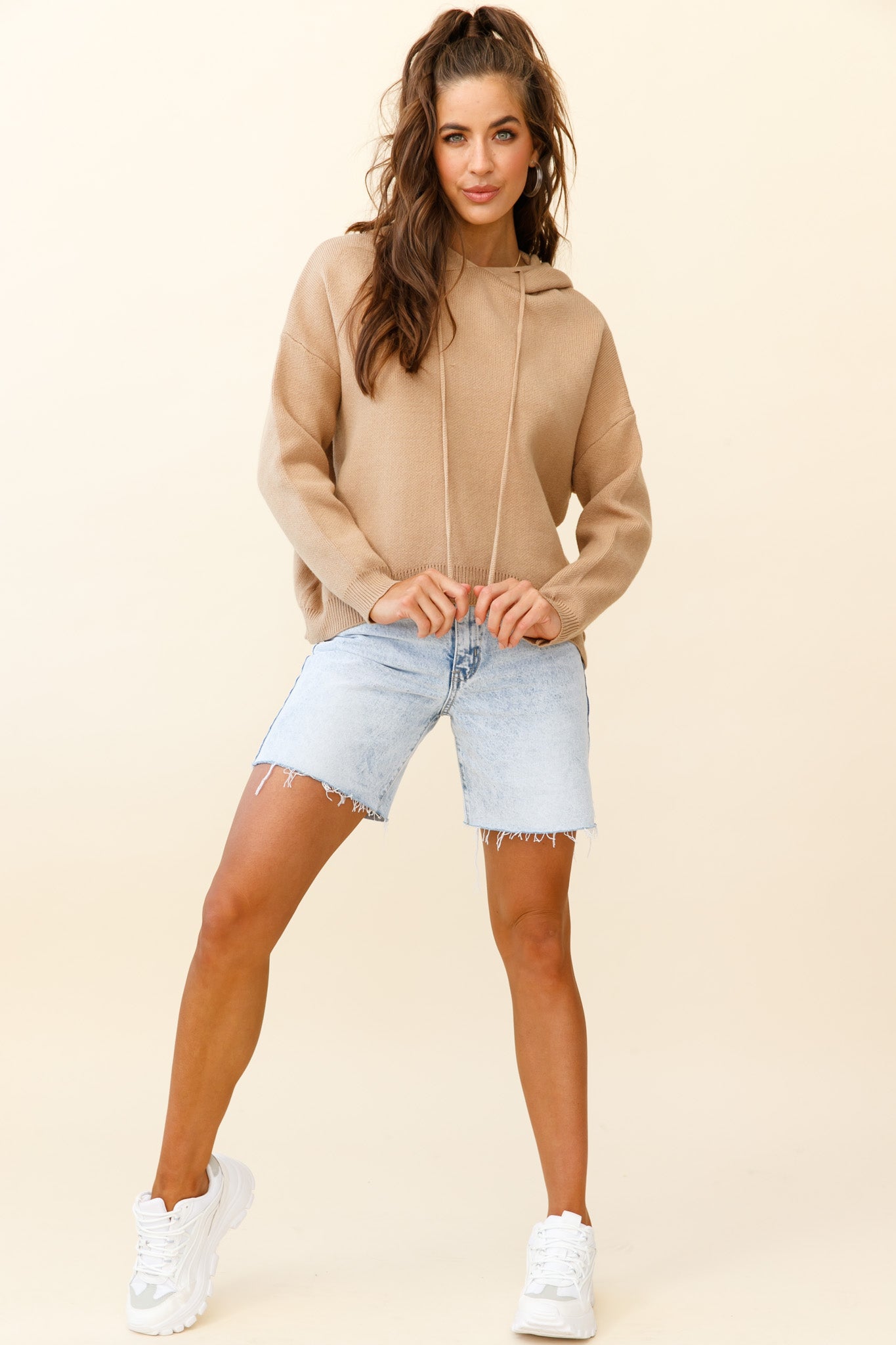Nightrider Drop Sleeve Hooded Sweater Camel by Selfie Leslie
