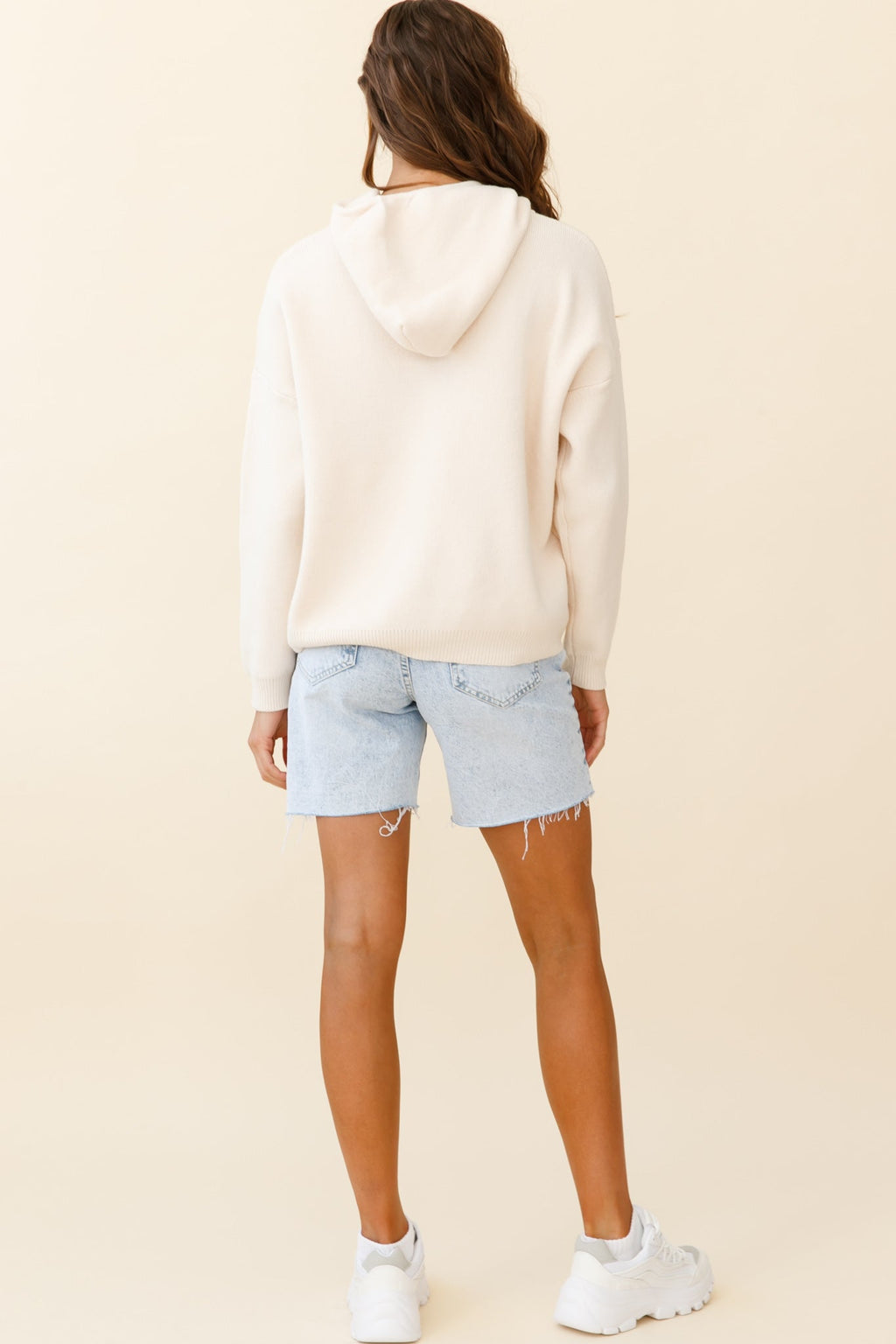 Nightrider Drop Sleeve Hooded Sweater Cream by Selfie Leslie