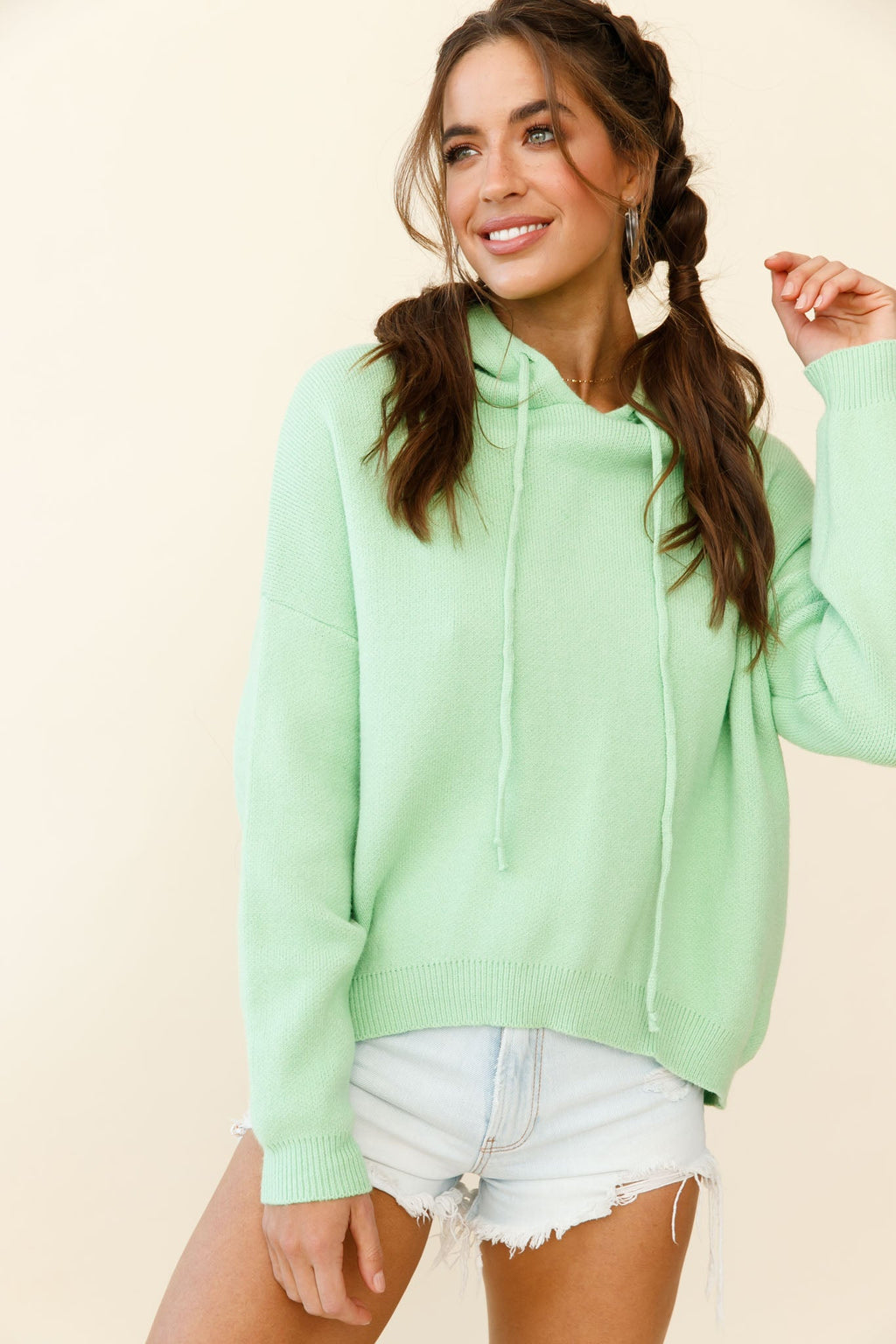 Nightrider Drop Sleeve Hooded Sweater Sage by Selfie Leslie