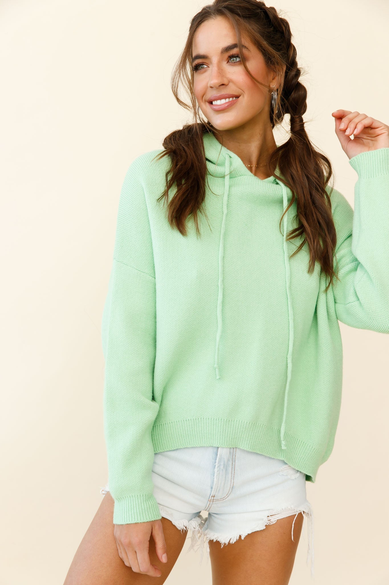 Nightrider Drop Sleeve Hooded Sweater Sage by Selfie Leslie