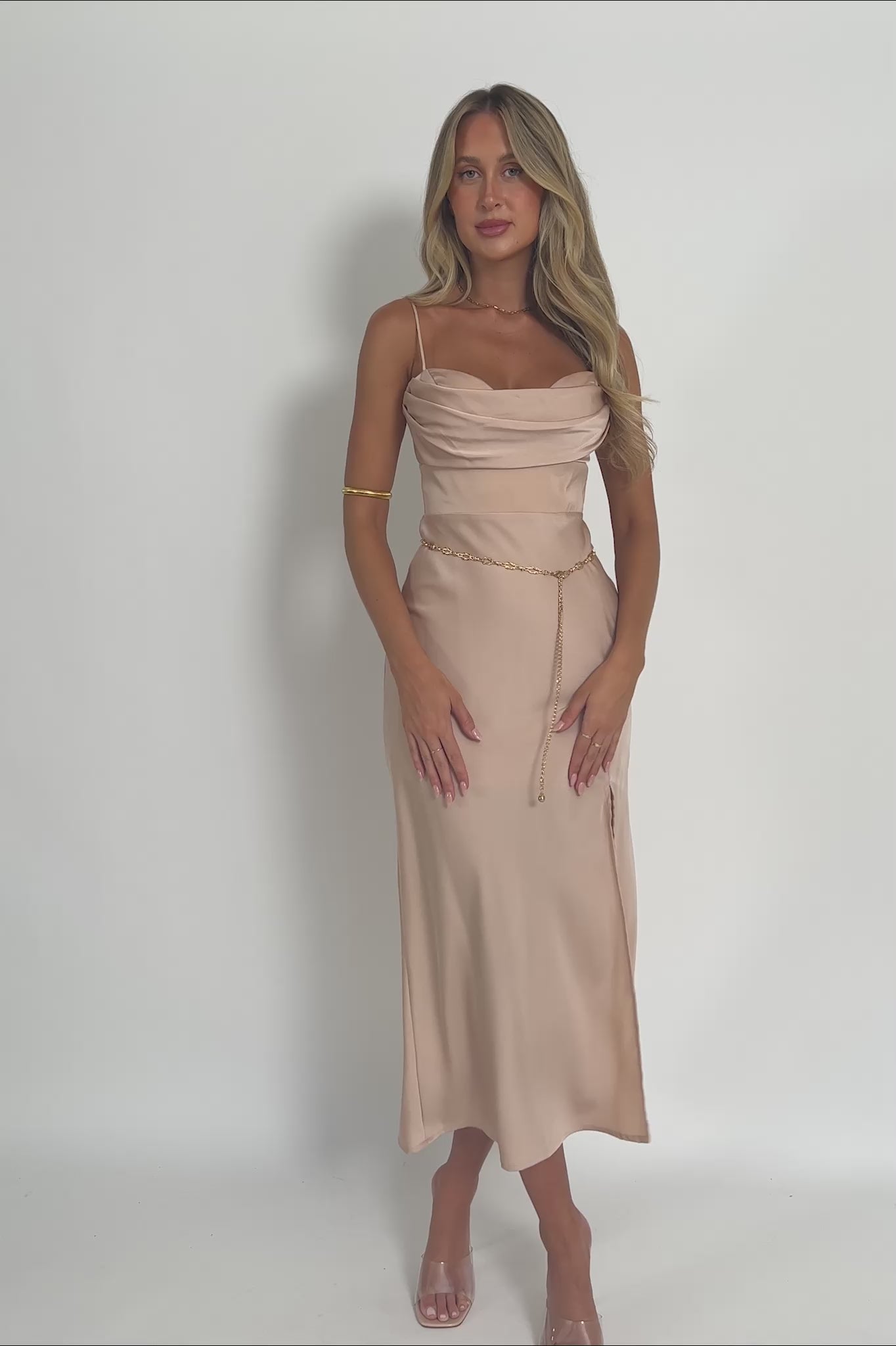 Giorgette Side Split Midi Dress Champagne