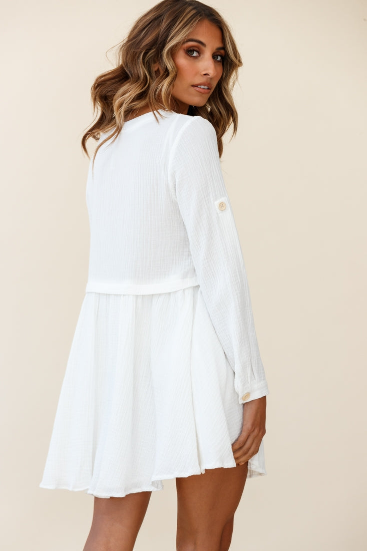 Holly Long Sleeve Double Pocket Shirt Dress White by Selfie Leslie
