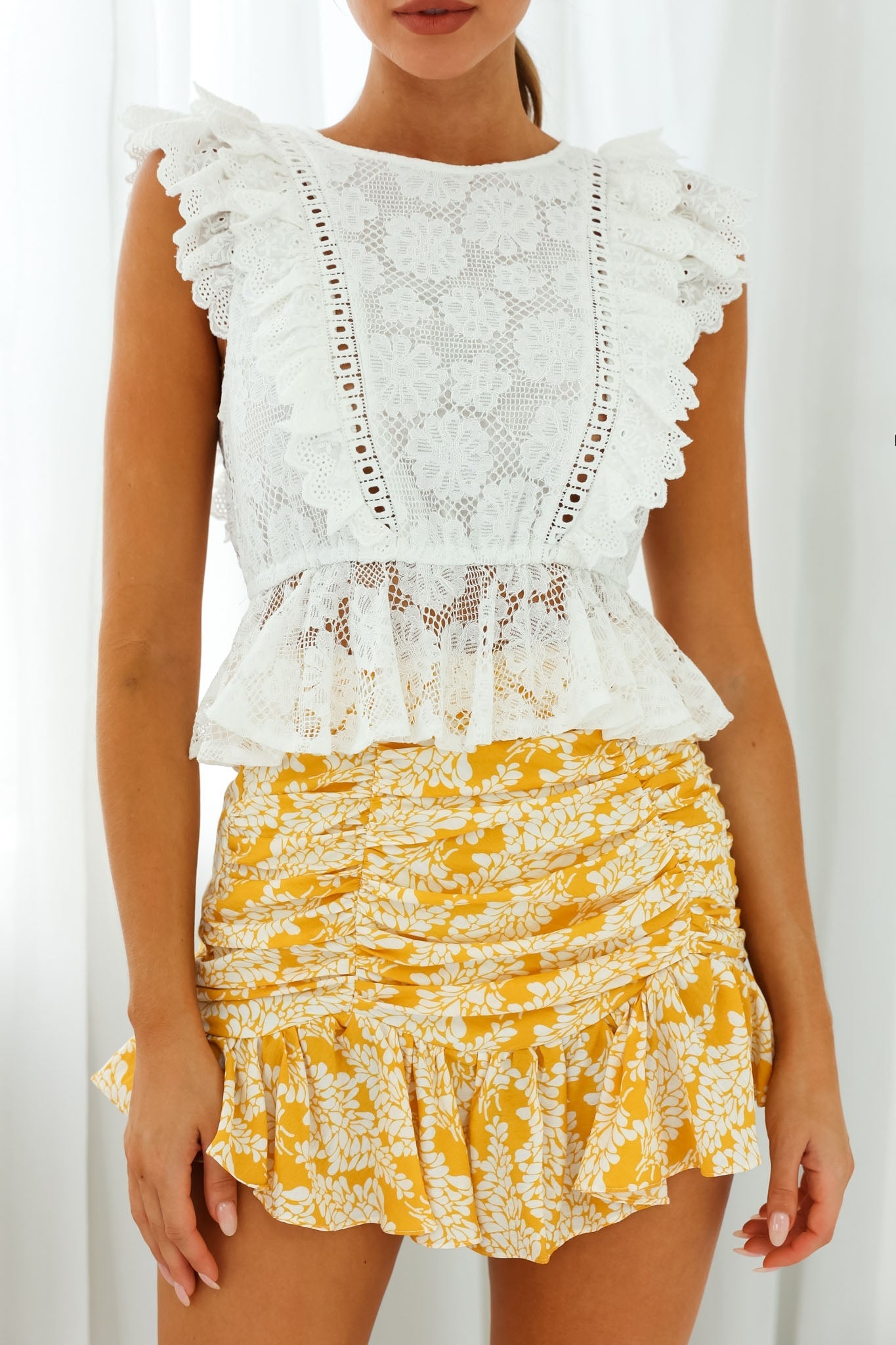 Everton Broderie Anglaise Frill Peplum Top White by Selfie Leslie