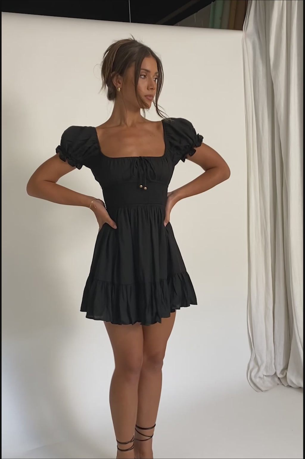 Amilie Shirred Waist Sundress Black