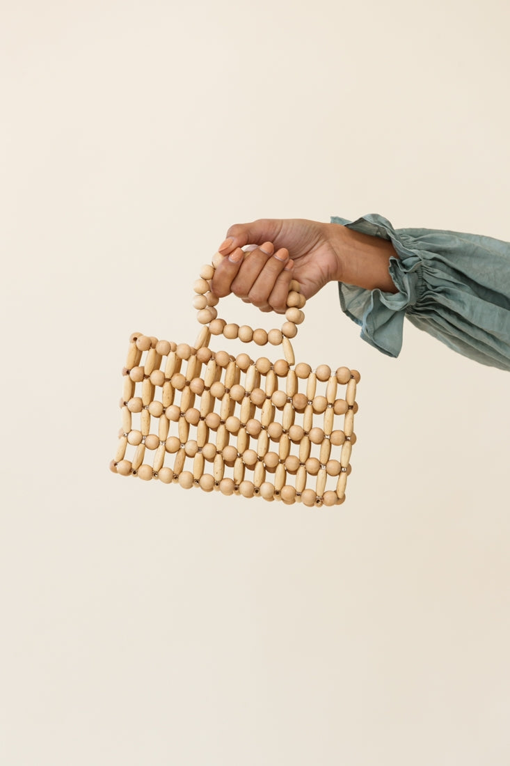 Dawn Woven Wood Bead Purse Natural by Selfie Leslie