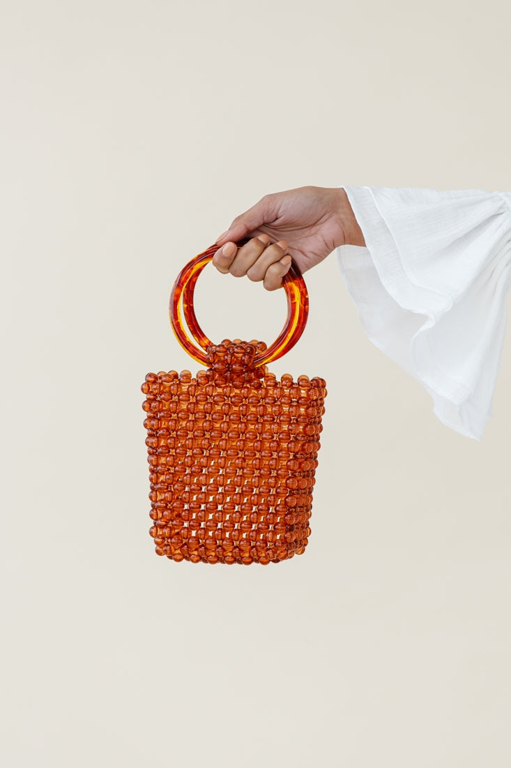Karma Beaded Acrylic Handle Bag Tan by Selfie Leslie