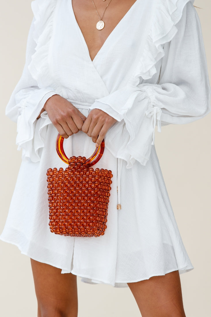 Karma Beaded Acrylic Handle Bag Tan by Selfie Leslie