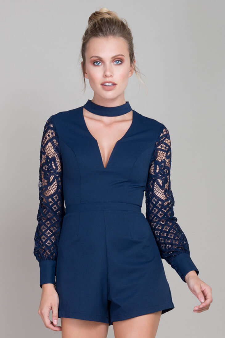 Vana Lacey Choker Romper Navy by Selfie Leslie