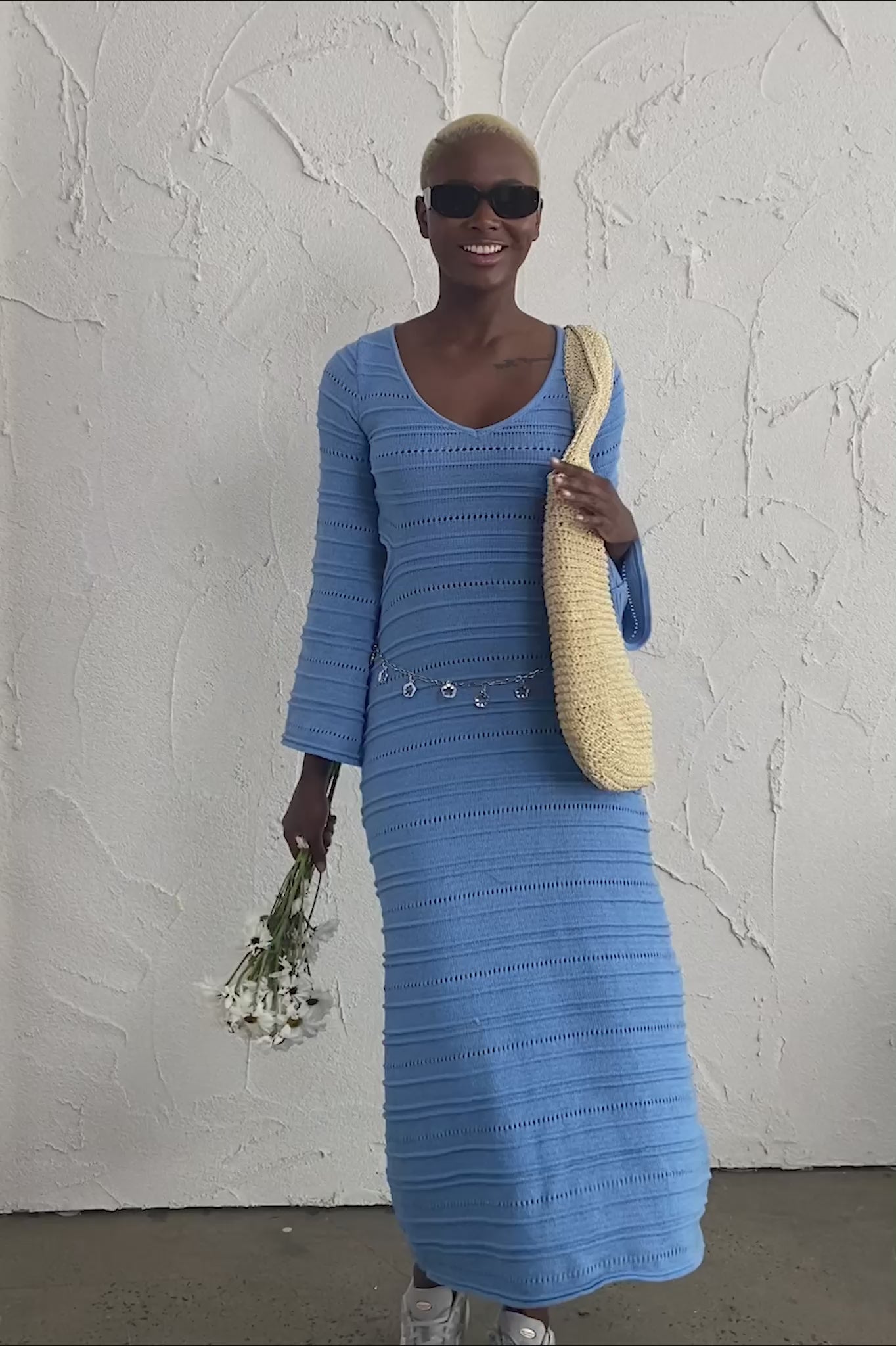 Meredith Long Sleeve Cut-Out Maxi Dress Blue