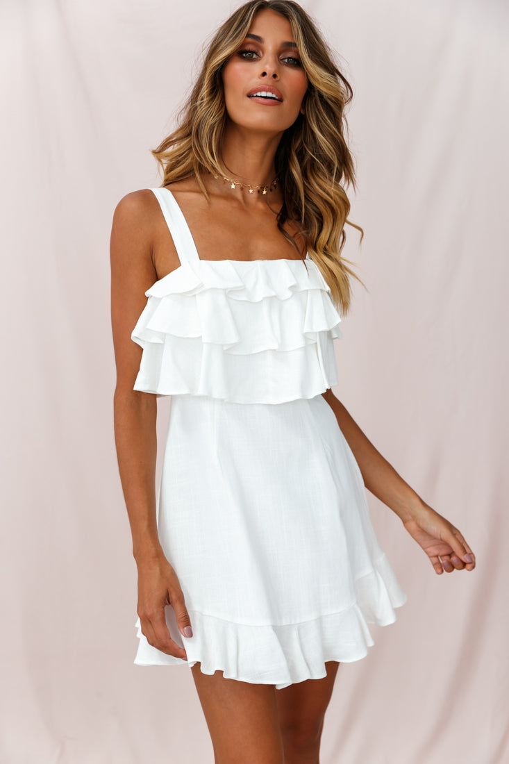Lucille Tiered Ruffle A-Line Dress White by Selfie Leslie