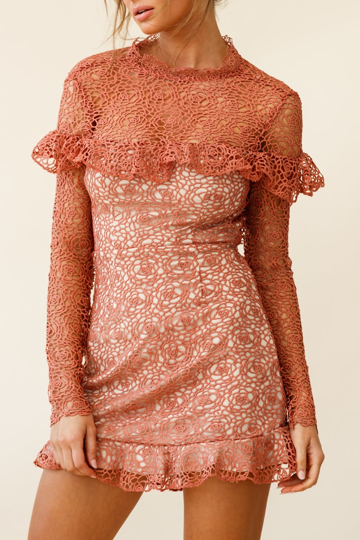 Banks Open Back Lace Overlay Dress Rose by Selfie Leslie