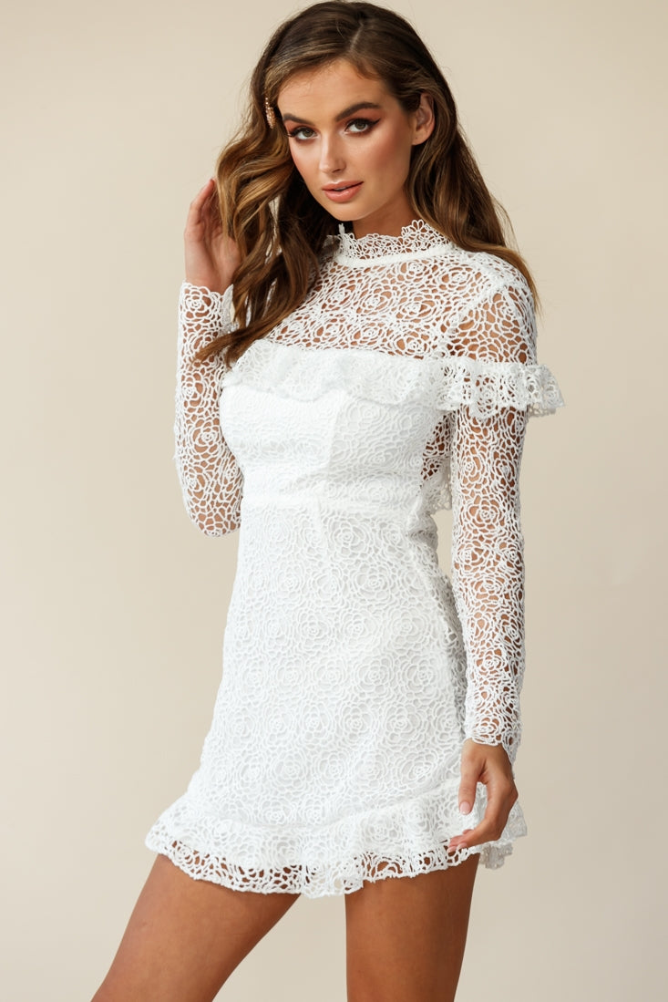 Banks Open Back Lace Overlay Dress White by Selfie Leslie
