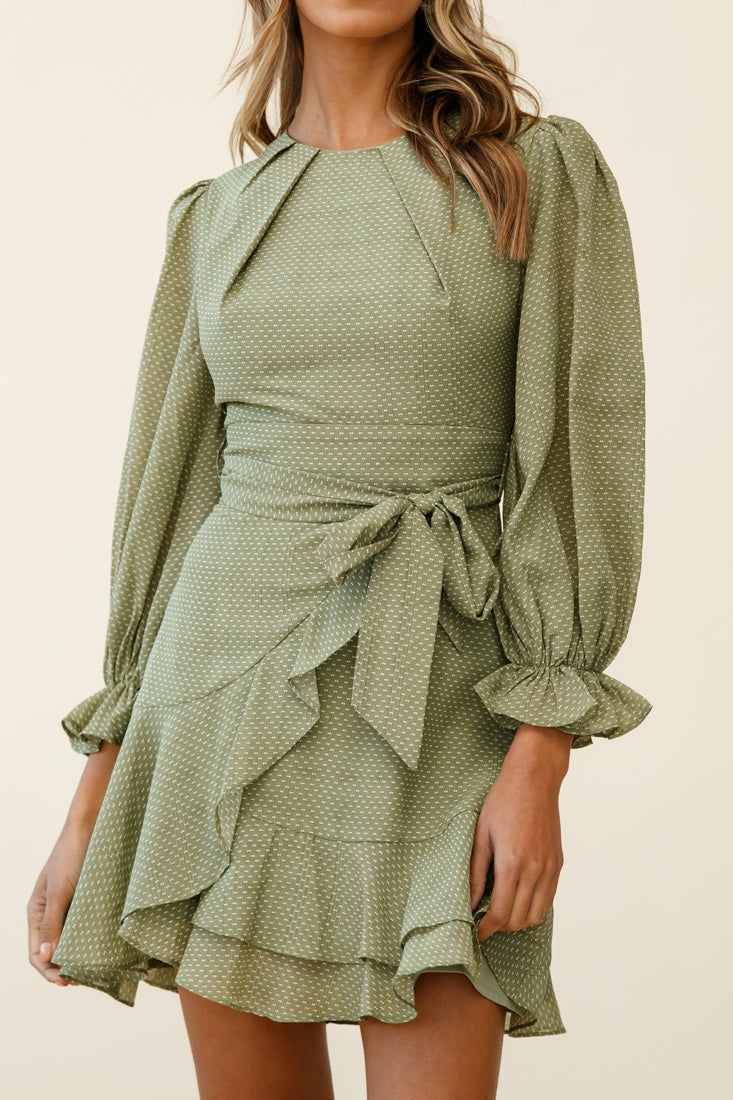 Agnes Long Sleeve Pleat Detail Dress Olive by Selfie Leslie