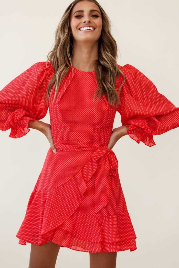 Agnes Long Sleeve Pleat Detail Dress Red by Selfie Leslie