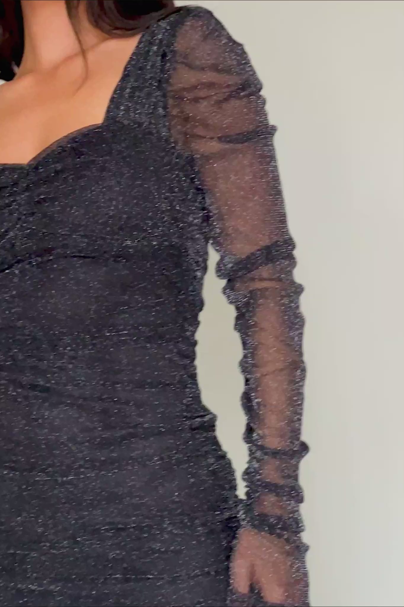 Ryah Long Sleeve Mini Dress Sparkle Black