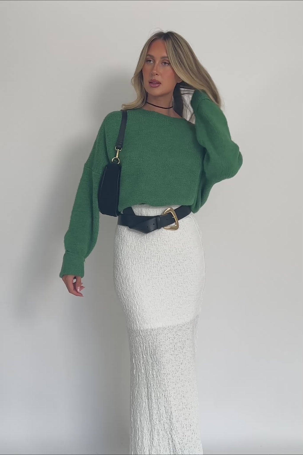 Kayce Dropped Shoulder Knit Sweater Green