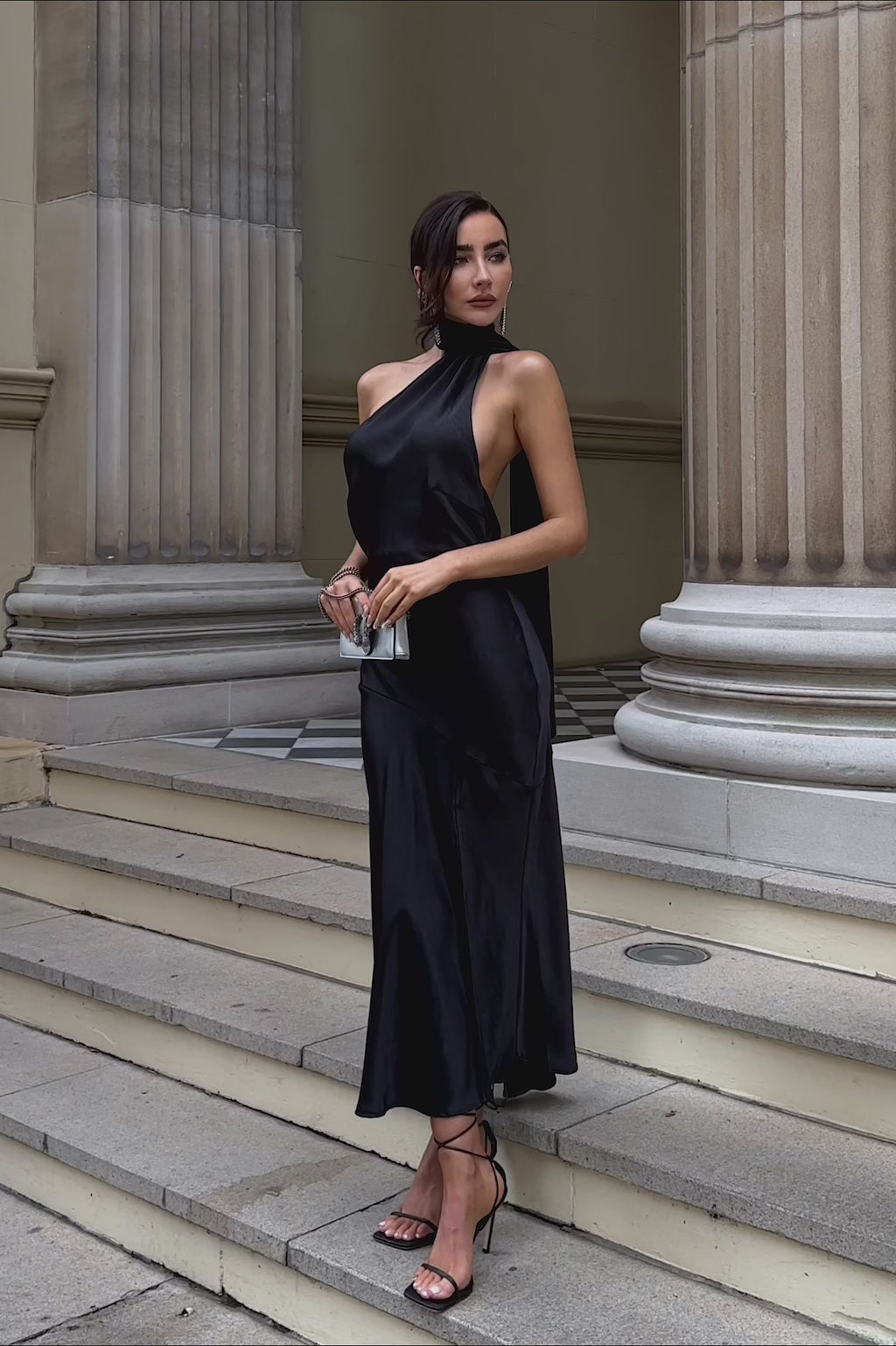 Italian Summer Tie Neck Midi Dress Black