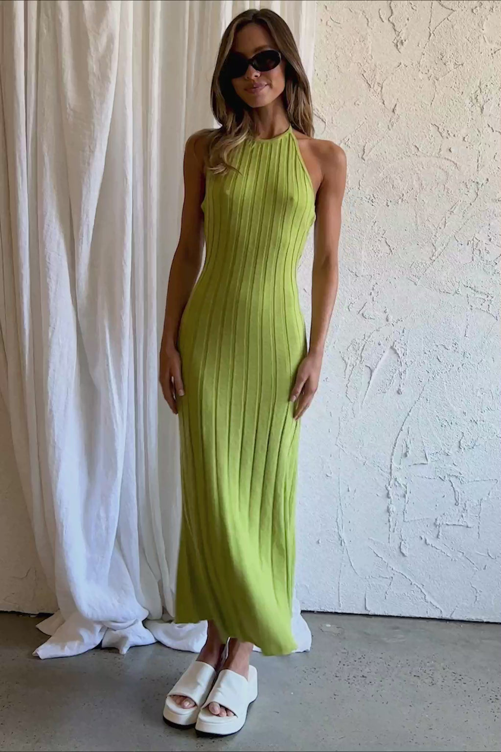 Mikah Knit Halterneck Midi Dress Lime