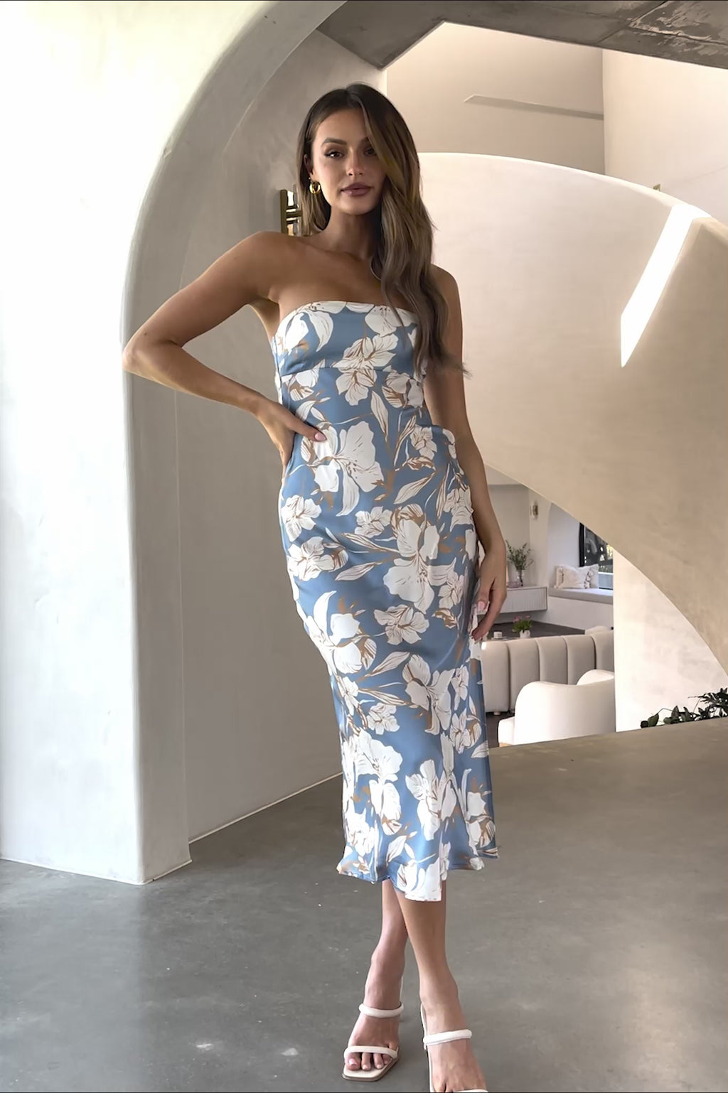 Ladies' Night Cowl Back Midi Dress Floral Blue
