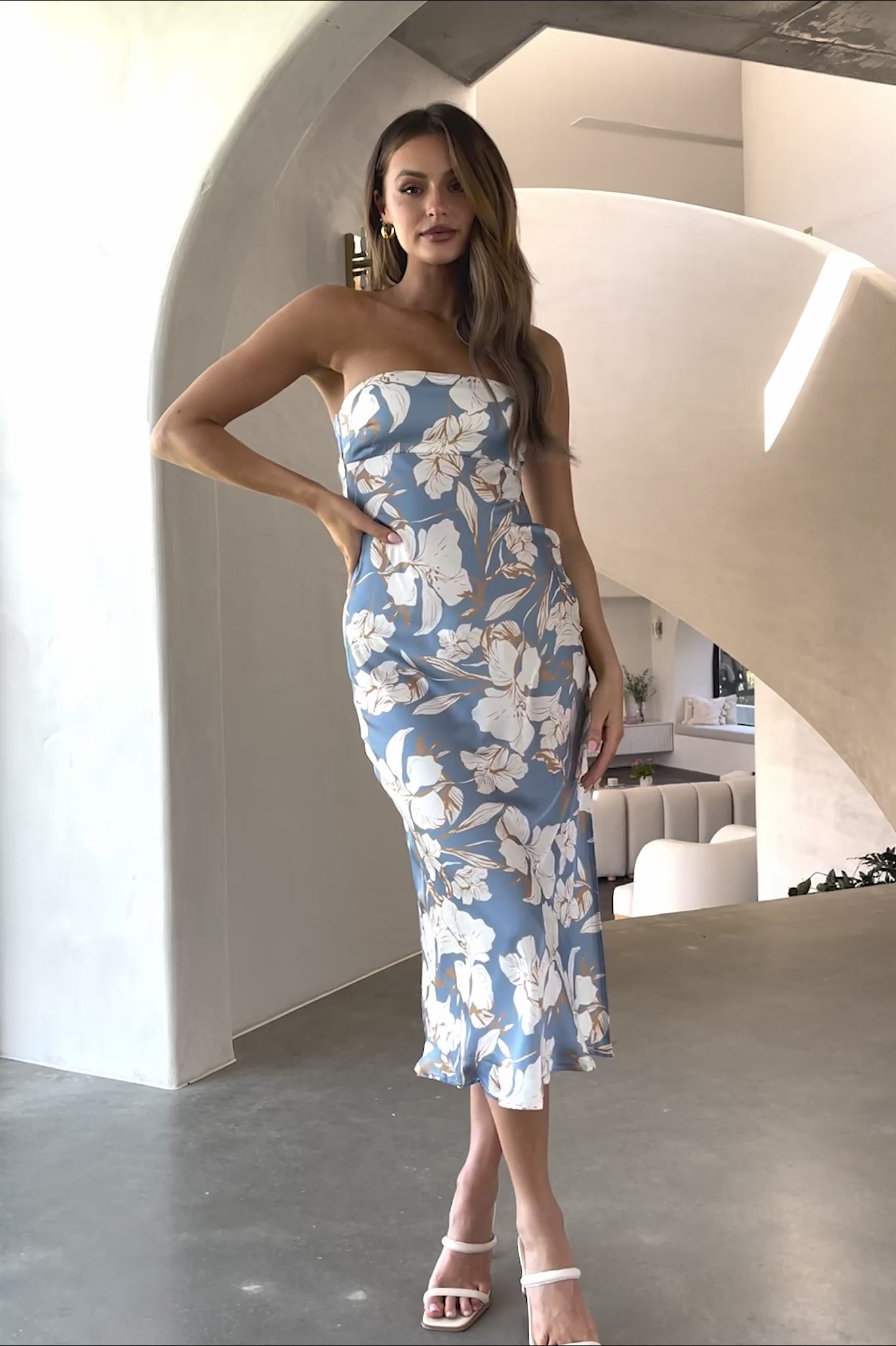 Ladies' Night Cowl Back Midi Dress Floral Blue