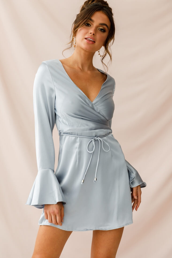 Nikki Flared Cuff Satin Dress Grey by Selfie Leslie