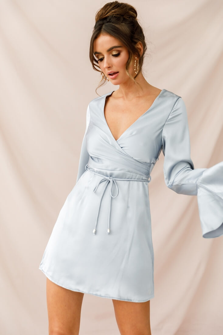 Nikki Flared Cuff Satin Dress Grey by Selfie Leslie