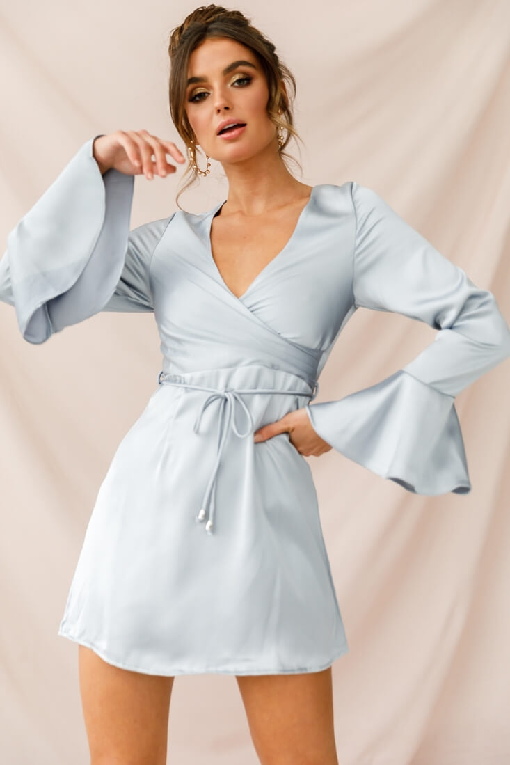 Nikki Flared Cuff Satin Dress Grey by Selfie Leslie