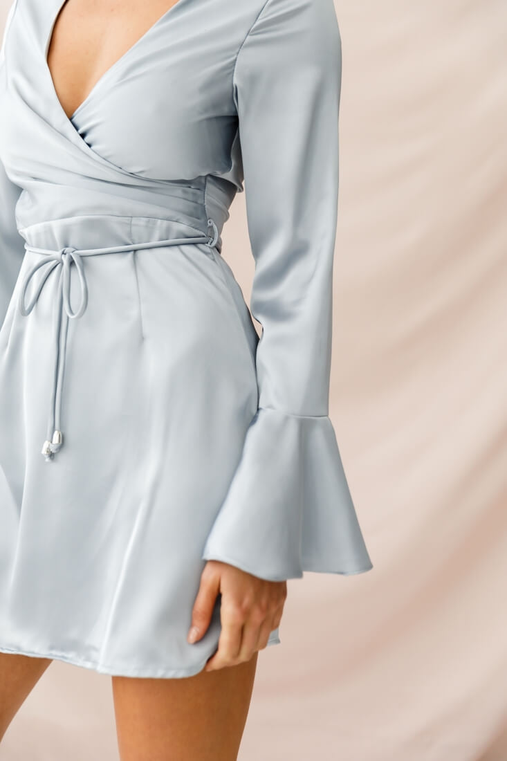 Nikki Flared Cuff Satin Dress Grey by Selfie Leslie